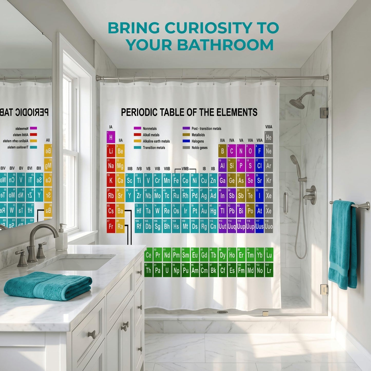 goodbath Periodic Table Shower Curtain 180 x 180 cm, Chemical Elements Waterproof Polyester Fabric Bath Curtain for Bathroom Bathtub Hotel