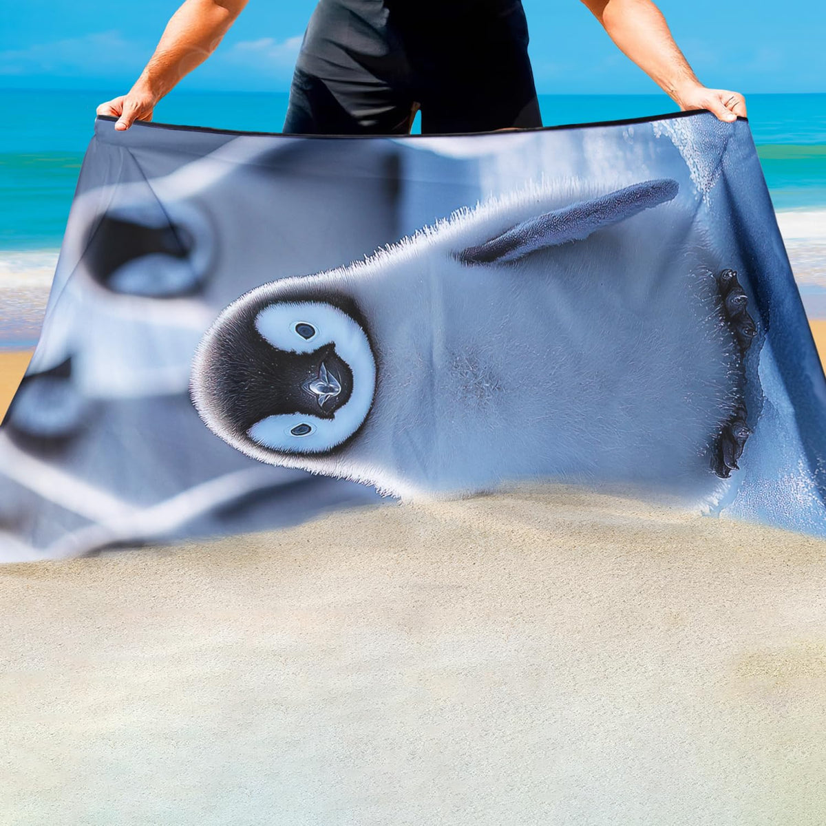 Violetpos Cute Penguin Beach Towel, Extra Large 180x90 cm 250GSM Microfibre, Sand Free Quick Dry