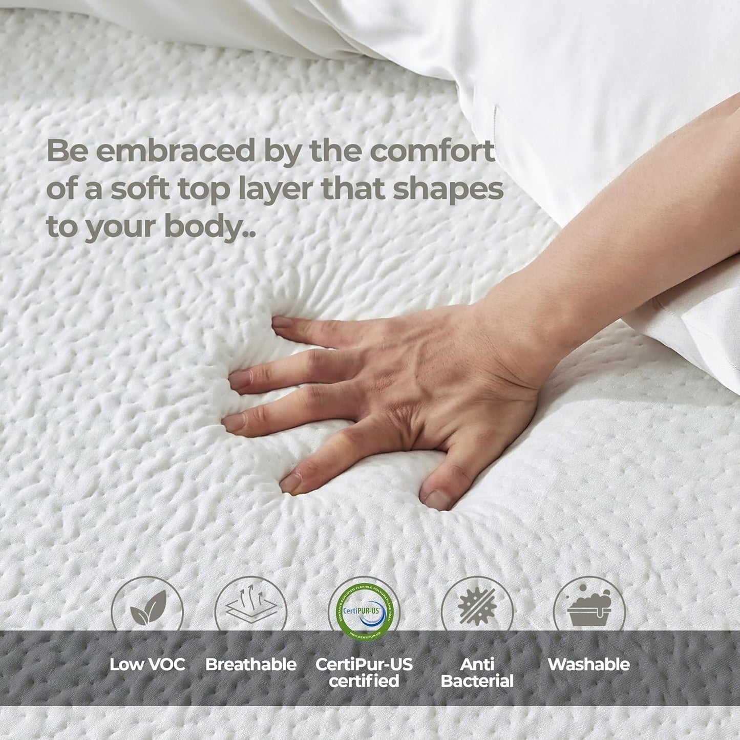 Classic Living double mattresses, Aether Memory Foam Mattresses with Cooling Gel Foam, 20 cm Deep Medium Firm double mattress in a box, White