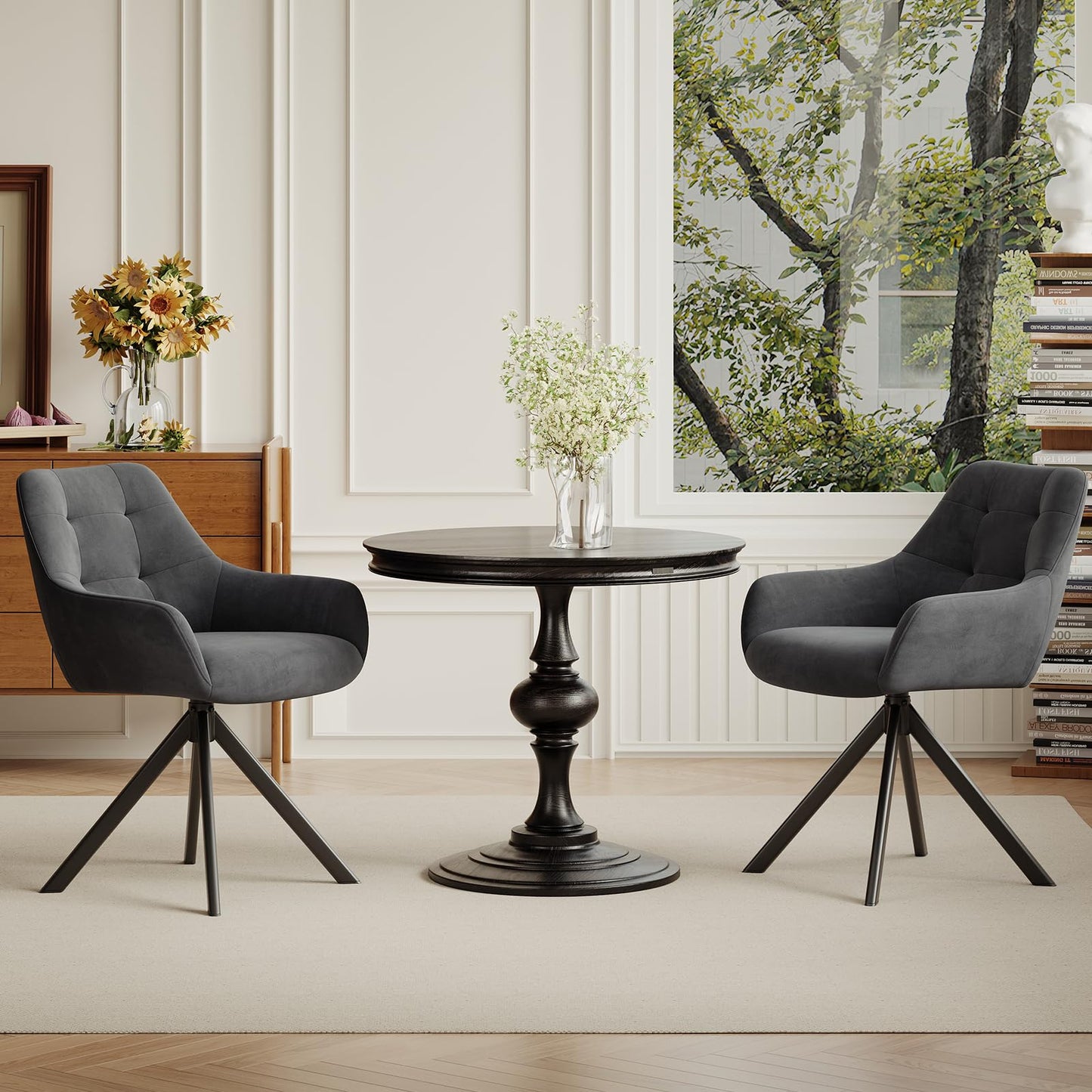 COLAMY 360° Swivel Dining Chairs Set of 2 with Sturdy Metal Base – Luxury Velvet Upholstered Kitchen Chairs with Thick Padded Seat