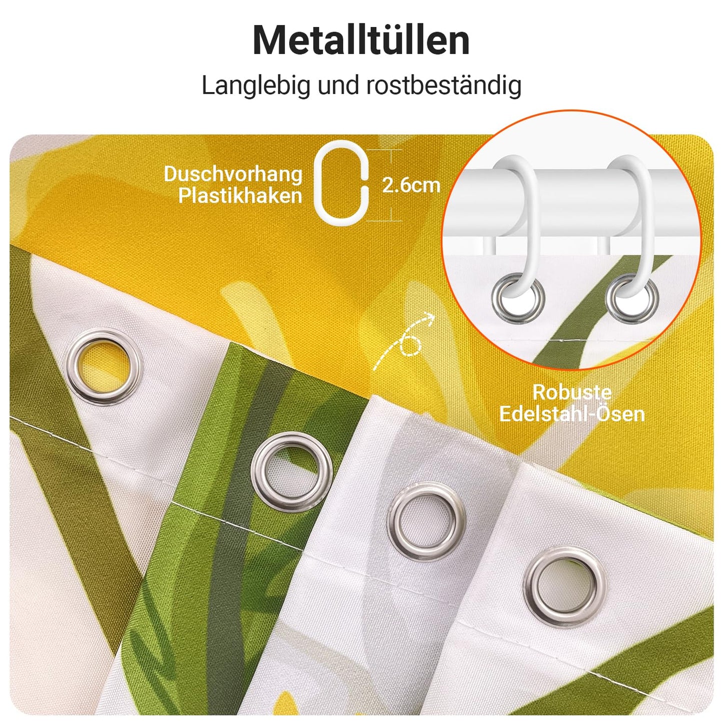 Lerores Shower Curtain, 100 x 200 cm, Lemon Leaf, Weighted Hem, Anti-Mould, Water-Repellent