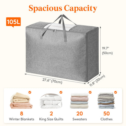 Lifewit 105L Duvet Storage Bag, 3 Pack Folable Storage Bins with Lids