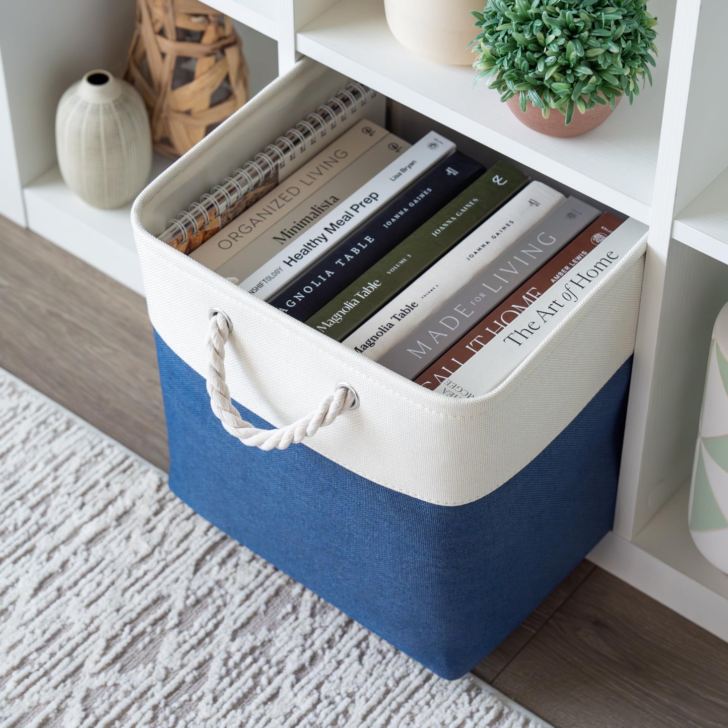 OrganiHaus Fabric Storage Boxes, Set of 3 Foldable 33X33 Cube Organiser Bins with Rope Handles for Shelves, Nursery & Closet