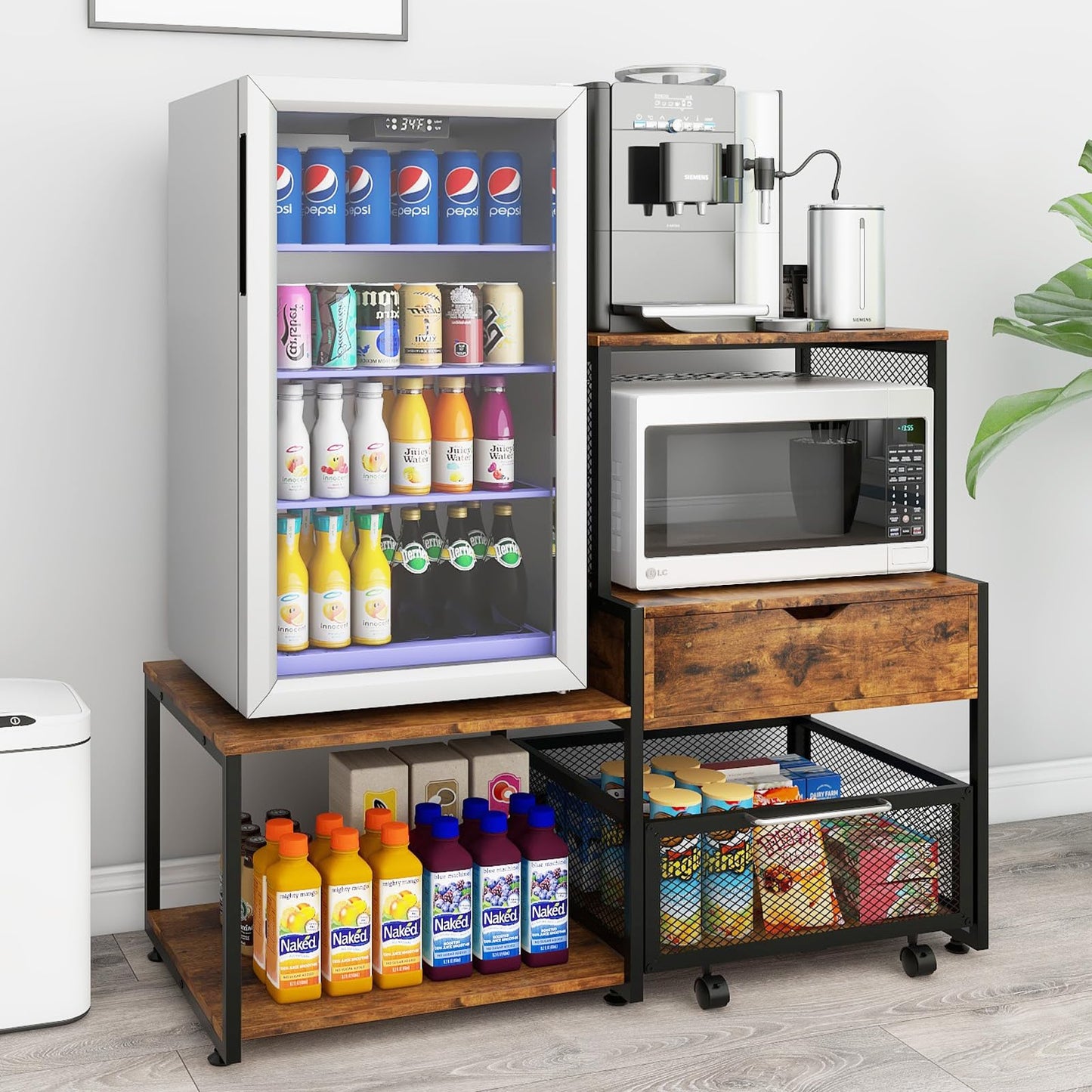 PUNCIA Mini Fridge Stand with Storage, Coffee Bar Cabinet with Drawer