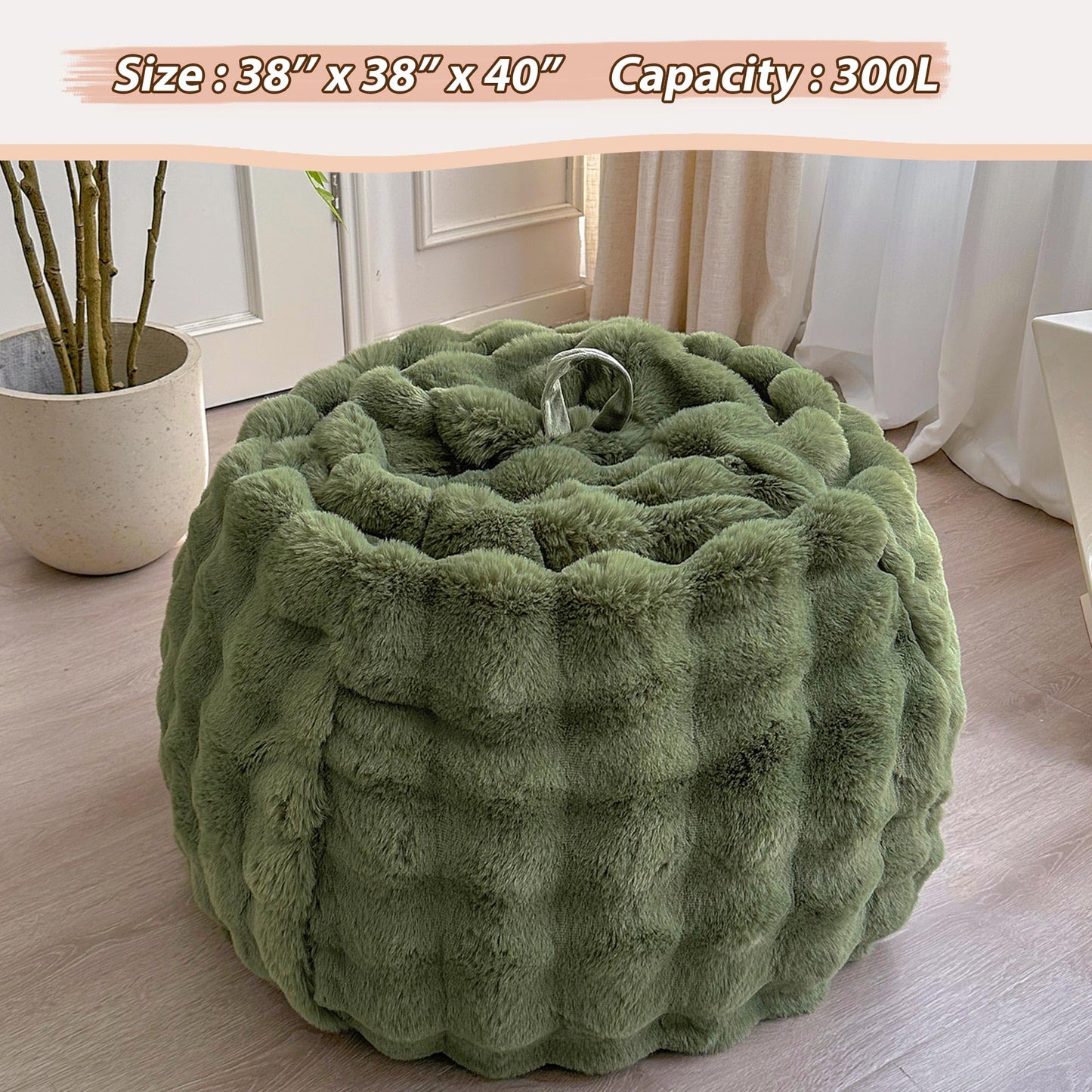 LIFEREVO 3FT Fluffy Faux Rabbit Fur Bean Bag Cover, No Filler, Sage Green