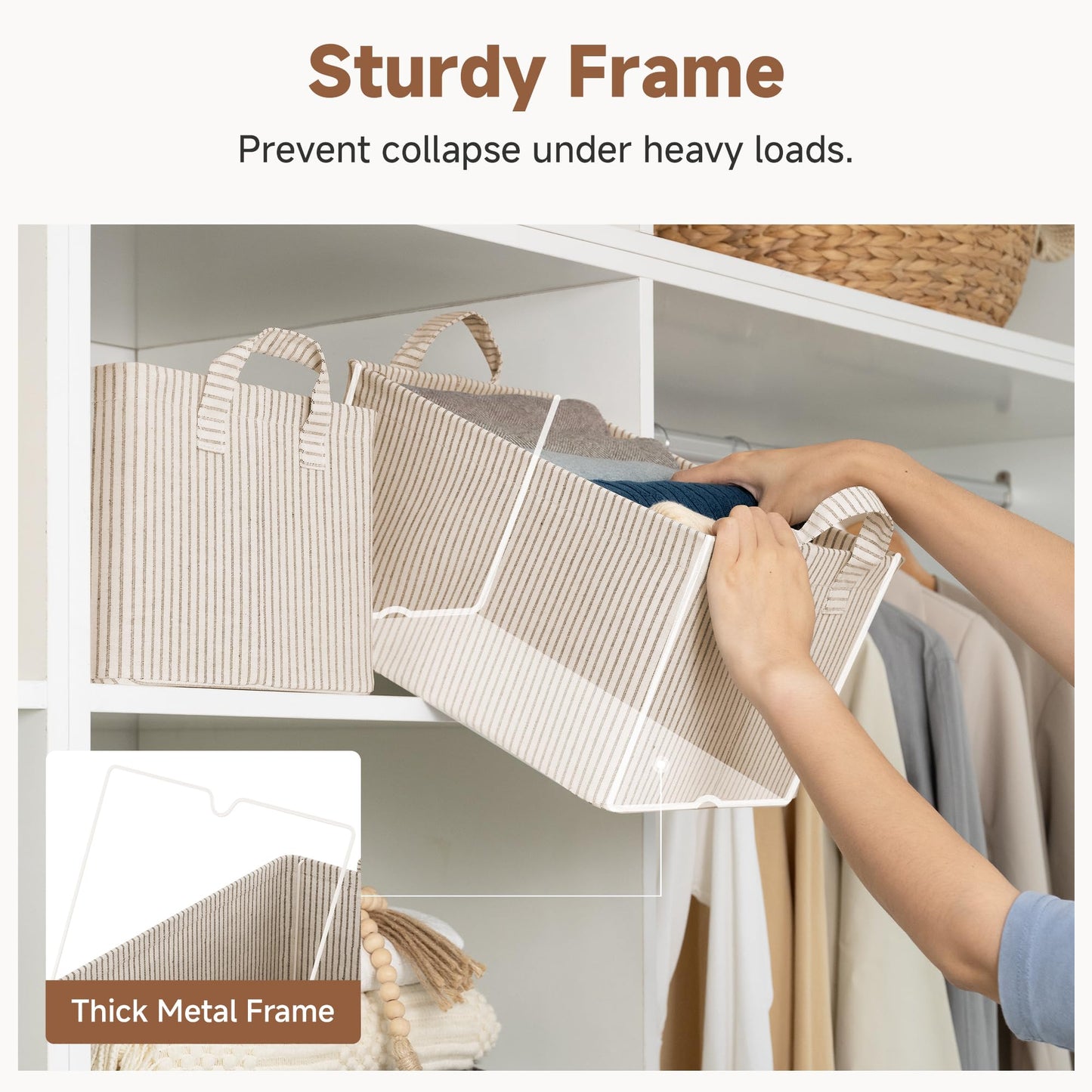 StorageWorks Large Storage Baskets, Clothes Storage Boxes with Metal Frame, Fabric Basket with handles, Shelf Boxes