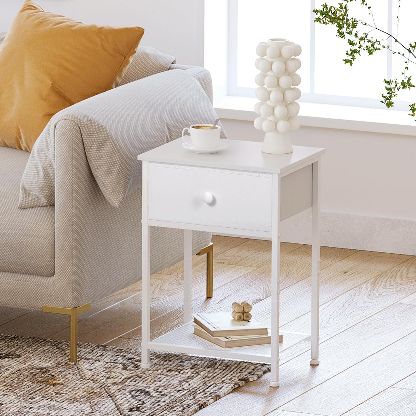 AMHANCIBLE Bedside Table, Side Table with Fabric Drawers, Coffee Table