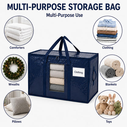 Extra Large 94L Moving Storage Bags, Heavy Duty PP Woven Bags with Reinforced Handles and Zipper, Foldable Storage for Clothes, Bedding