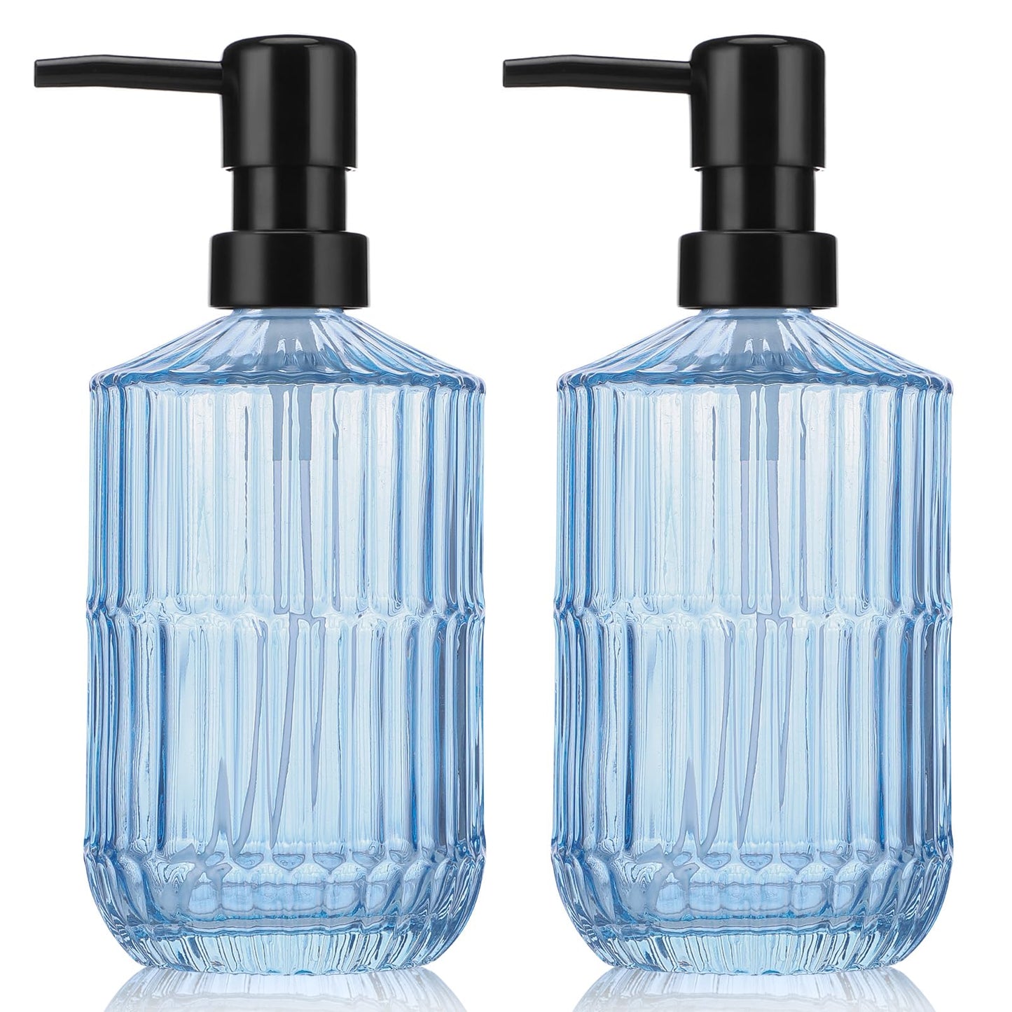 Segus Shampoo and Conditioner Dispenser, 2 Pieces 450ml Hand Wash Dispenser, Refillable and Reusable, Blue Bathroom Accessories (Glass)