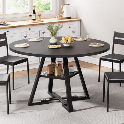 Jocoevol Round Dining Table for 2-4 People, Circle Dinner Table with Shelves, Space Saving Wood Kitchen & Dining Room Furniture (Black, 42 inch