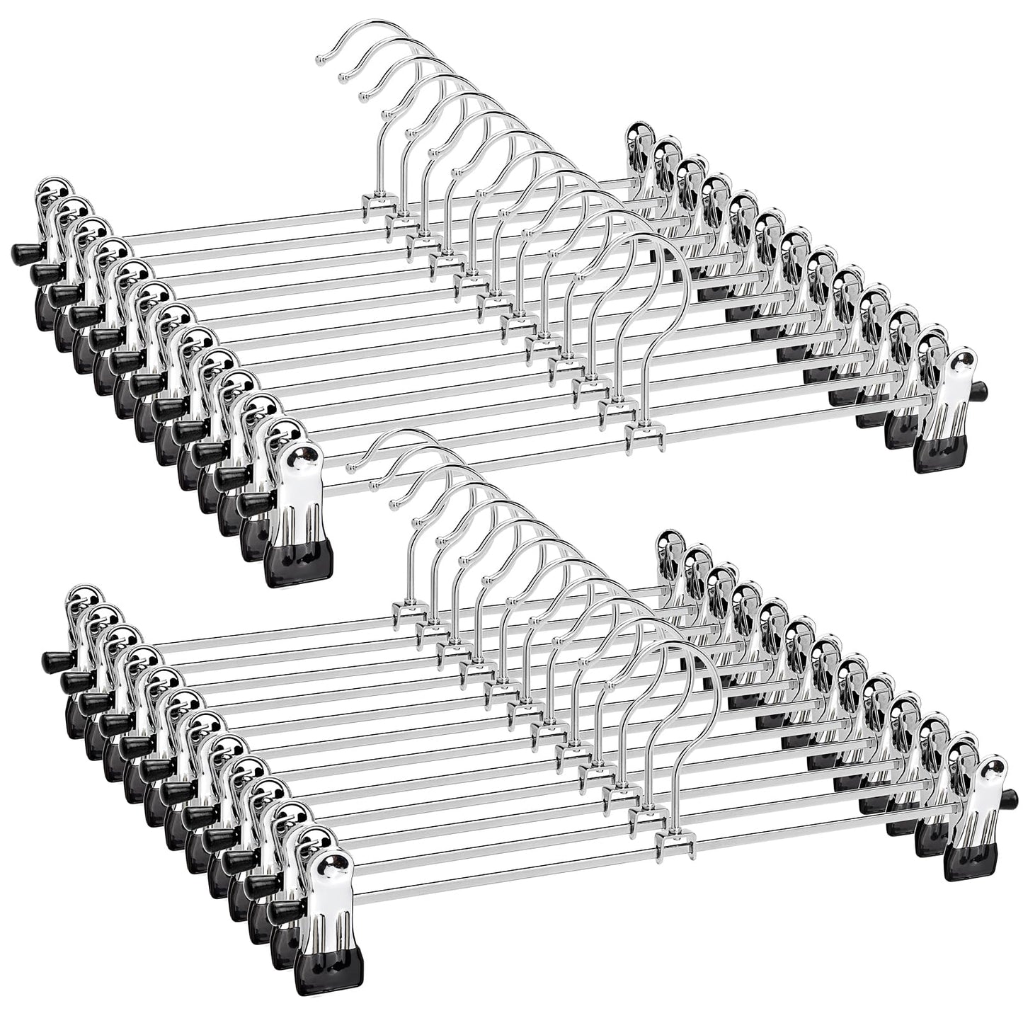 Amber Home 24pcs Shiny Metal Trousers Hangers, Iron Skirt Hangers, Chrome