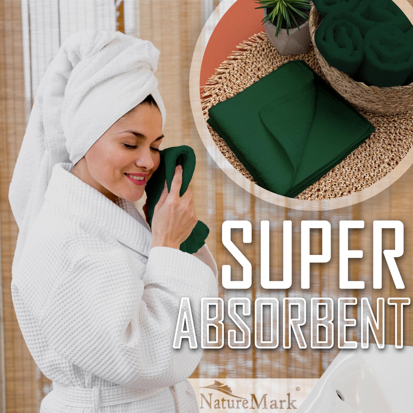 NatureMark Set of 10 Washcloths Made of 100% Cotton - Soft and Absorbent Face and Hand Towels - Practical for Bathroom and Kitchen - 30 x 30 cm