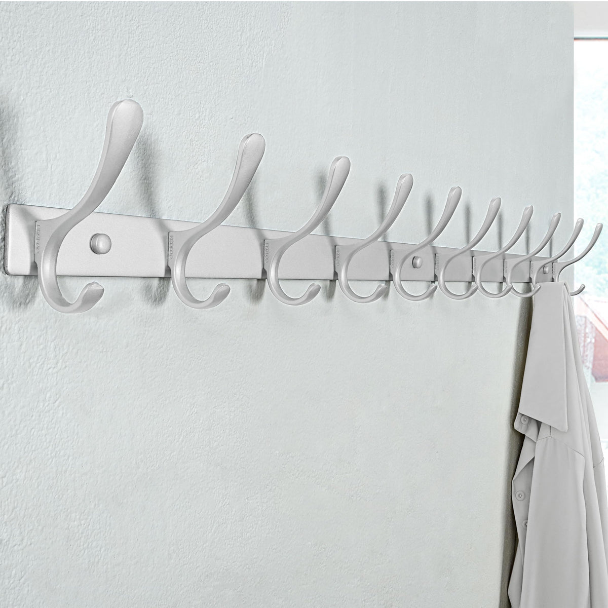 SKOLOO Wall Mounted Coat Rack - 10 Hooks, Heavy Duty, Stainless Steel, Metal Wall Hangers, Sturdy Coat Hooks for Hanging Coats, Jacket, Clothes, Hat