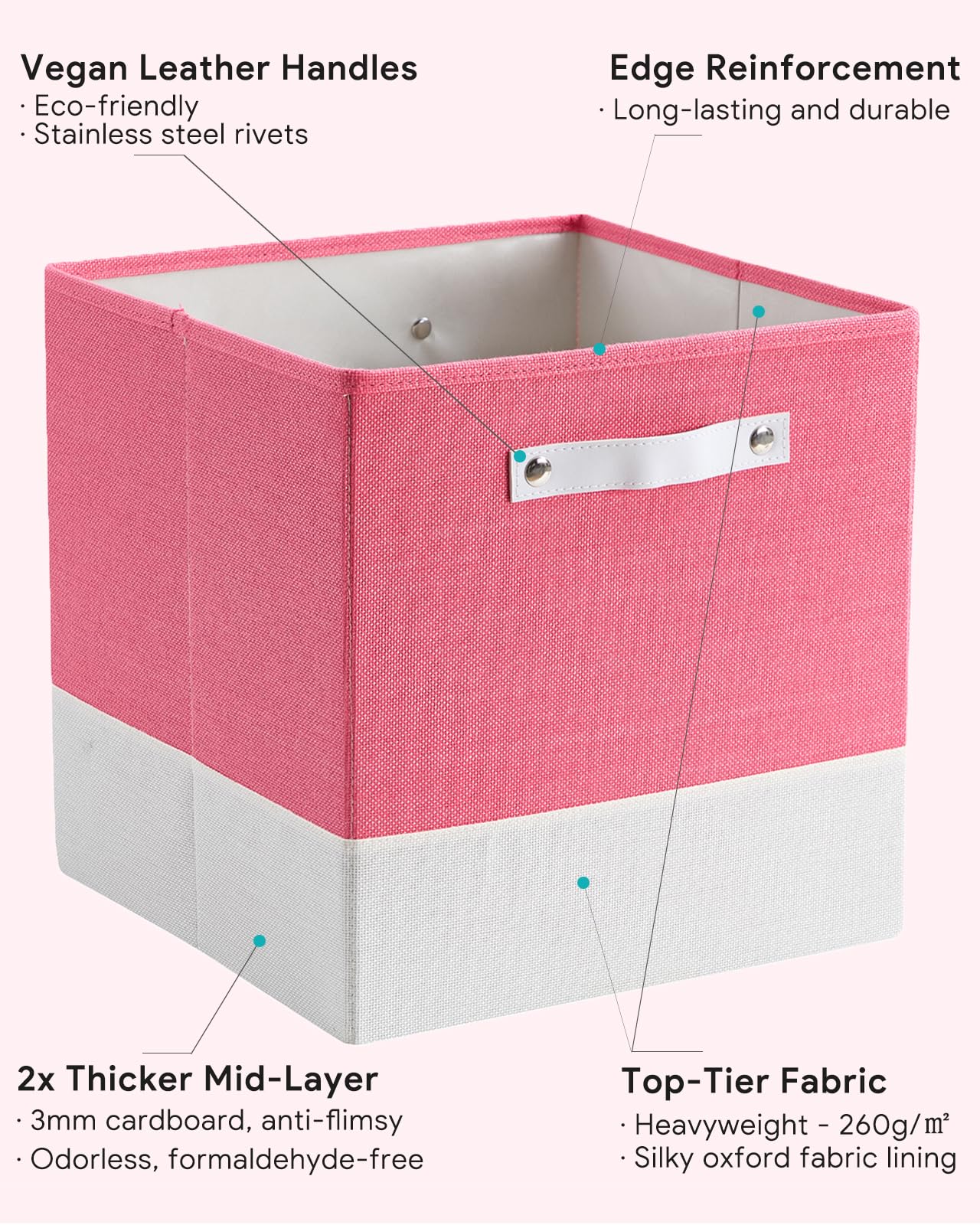 FABINADO Storage Boxes Fit KALLAX | 260g/㎡ Fabric Cubby Organizer Basket for Bookshelf, Closet, Wardrobe | Cube Unit Drawer Insert | 4 Pack