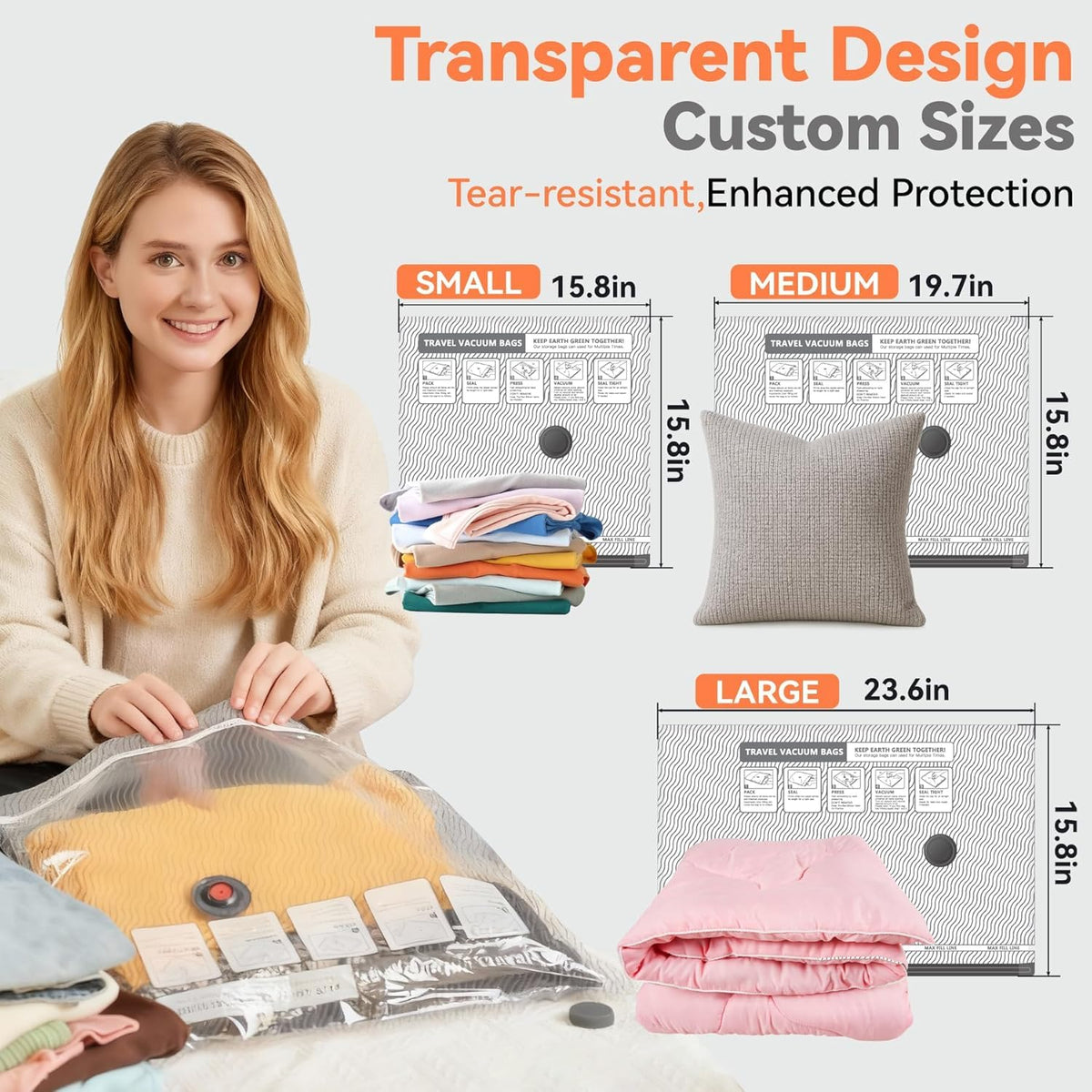 VACKFOX Travel Vacuum Bags with USB & TYPE C Pump, 9 Pack Carry-On Vacuum Storage Bags for Luggage & Suitcase, Vacuum Luggage Bags