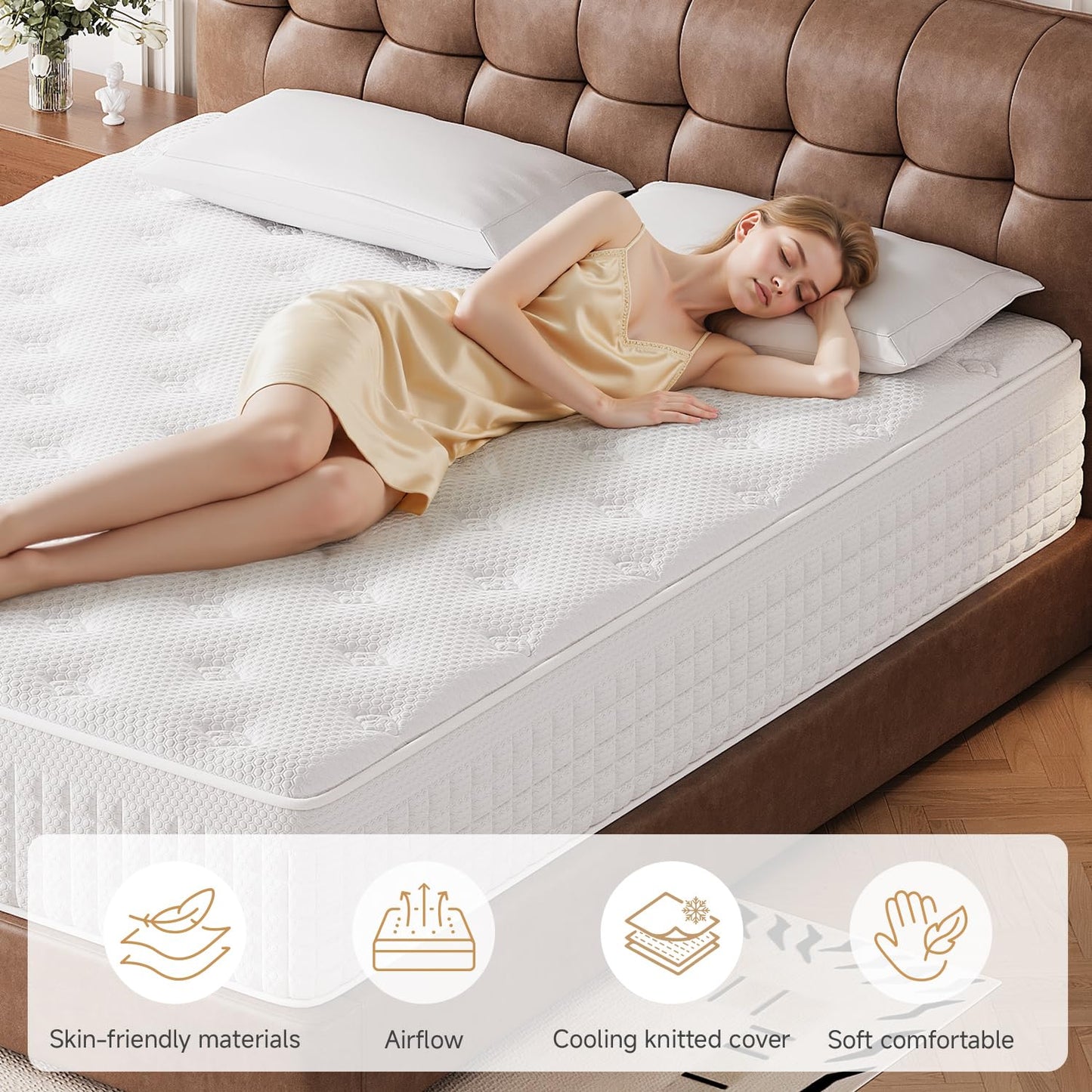 Single Mattress,3FT Orthopaedic Medium-Firm Single Mattress,11.02 Inch Foam and Pocket Springs Rolled & Compressed,Comfort-Pressure Relief for