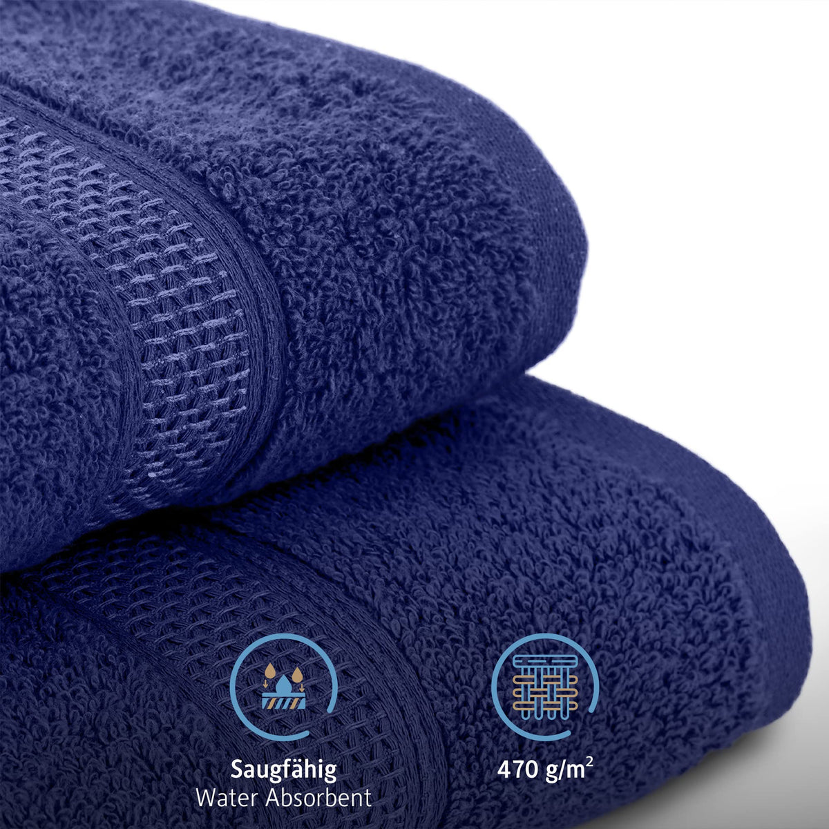 Komfortec Set of 2 Hand Towels 100% Cotton 2 Hand Towels 50 x 100 cm Terry Towelling Soft Navy Blue