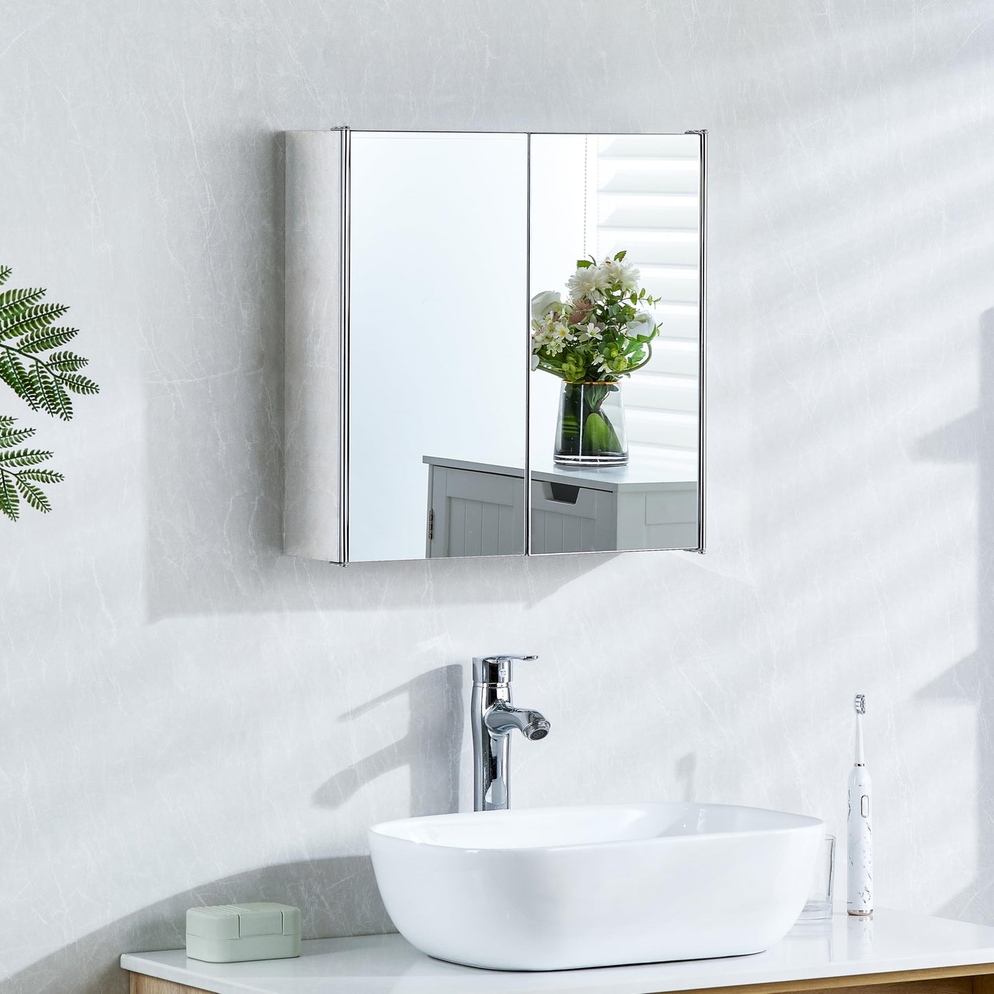 Bath Vida Tiano Double-Mirror Bathroom Cabinet – Wall-Mounted Stainless Steel Modern Storage Cupboard (No Assembly Required)