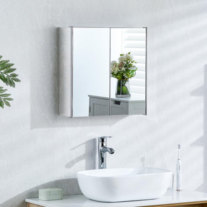 Bath Vida Tiano Double-Mirror Bathroom Cabinet – Wall-Mounted Stainless Steel Modern Storage Cupboard No Assembly Required