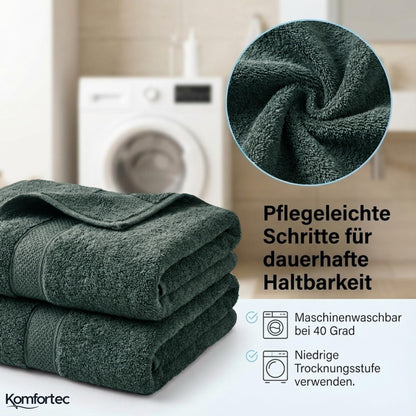 Komfortec Set of 8 Hand Towels 100% Cotton, 4 Bath Towels 70 x 140 cm and 4 Hand Towels 50 x 100 cm, Terry Cloth, Soft, Towel, Large, Dark Green