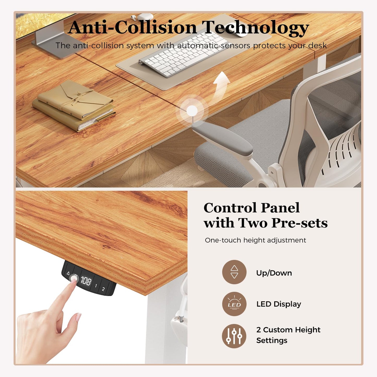 Klicelor Electric Standing Desk, 2 Memory Buttons for stand & sit, 160x60