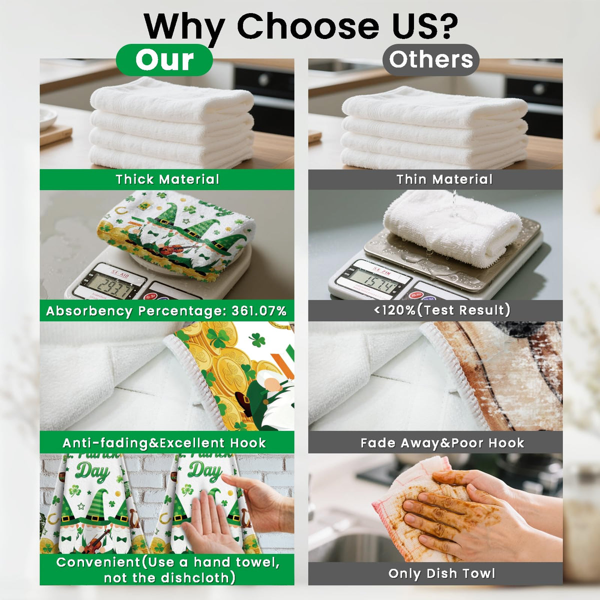 CUTHOLLOW 2 Pcs St. Patrick's Gnomes Hanging Kitchen Towels with Loop