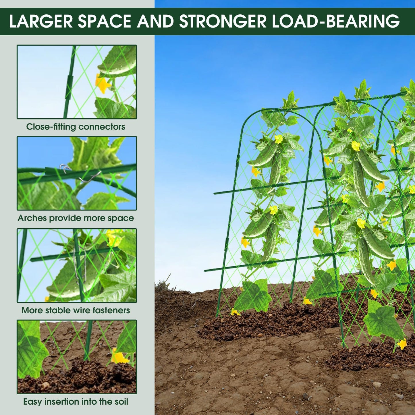 Hoyejyou 65"?48" Cucumber Trellis for Raised Bed, U-Shape Garden Trellis for Climbing Plants Outdoor, Metal Arch Vegetables Trellis, Detachable
