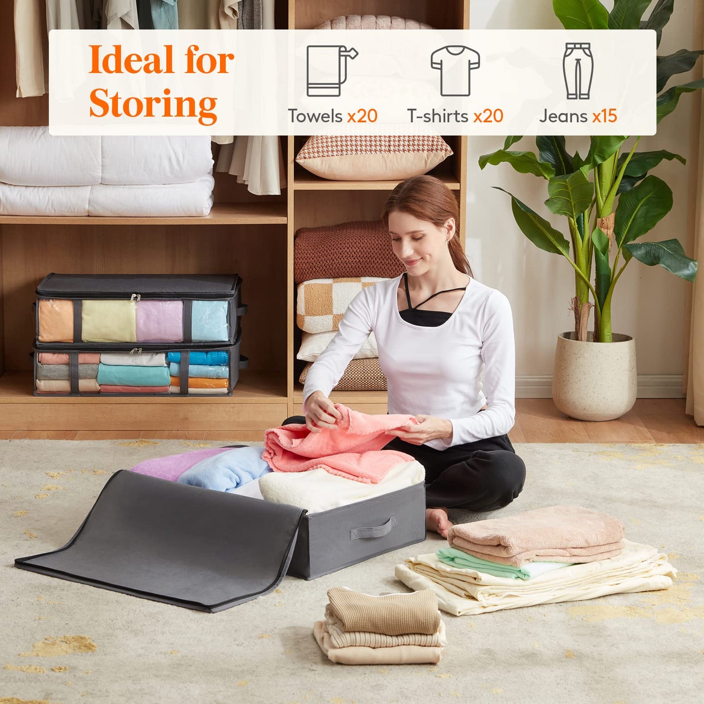 Lifewit 3 Pack Under Bed Storage,40L Clothes Storage Bags with Clear Window