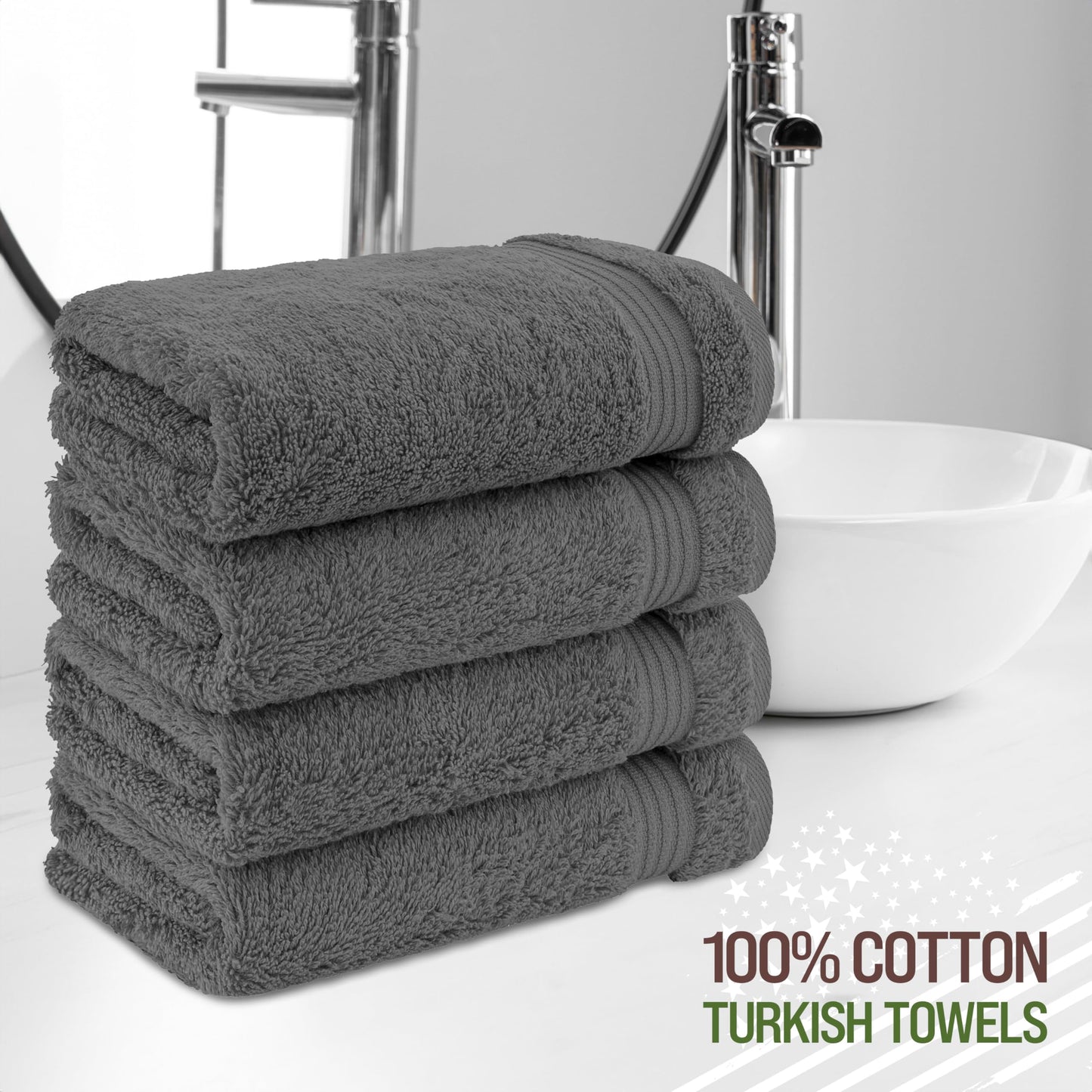 American Veteran Towel, Hand Towels for Bathroom Set of 4, 100% Cotton Turkish Hand Towel Sets Clearance Prime, Soft Hand Face Towels