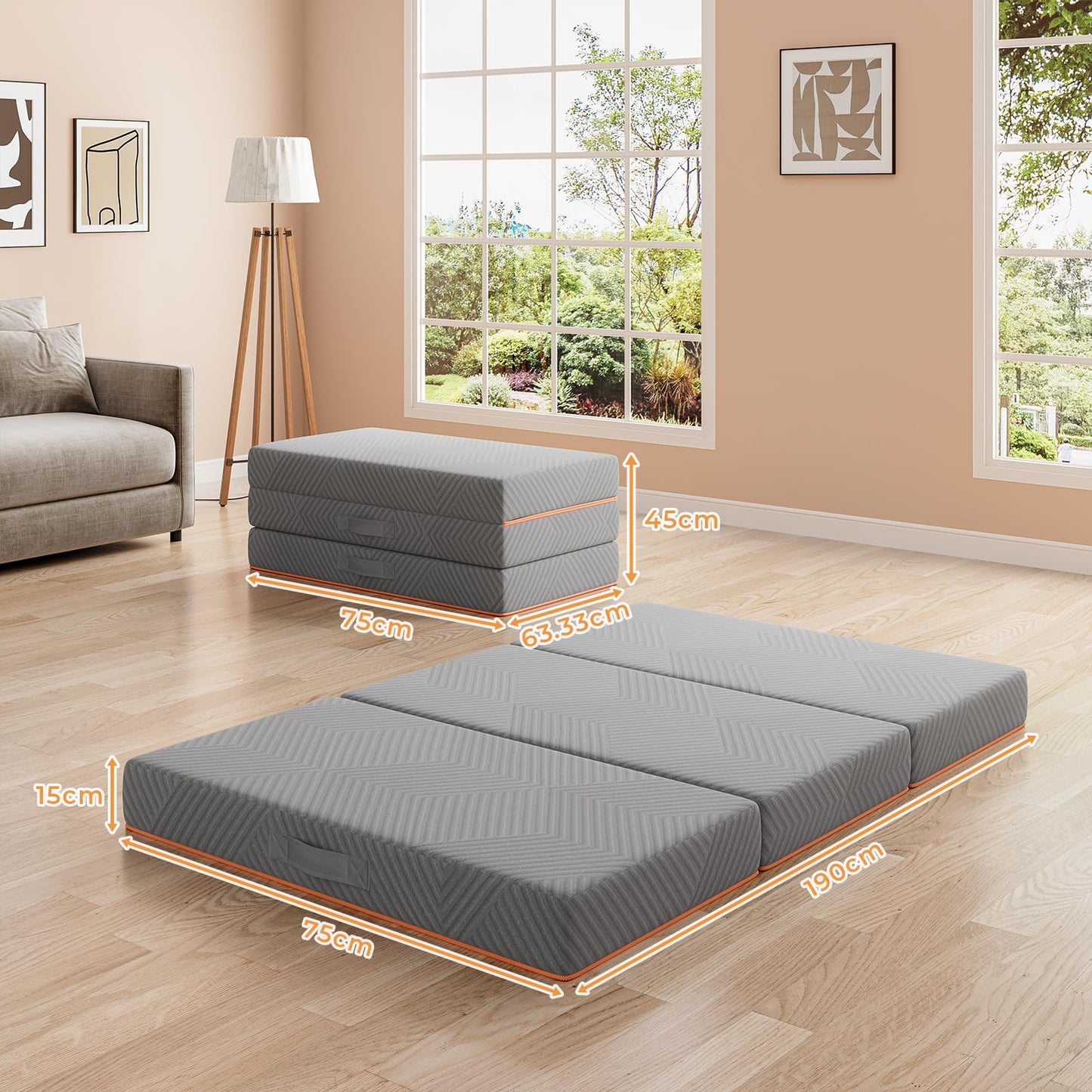 Vesgantti Folding Mattress Small Single 15CM Memory Foam Foldable Mattress