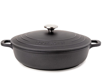 Non-Stick Aluminium Pot with Lid  Sturdy Shallow Dutch Oven  Casserole Pot with Ergonomic Handles  3.9L, 28cm Oven Safe Cooking Pot  by Nuovva