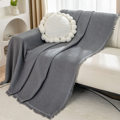 LHGOGO Woven Waffle Sofa Throw Large 3 Seater with Tassels - Reversible 180x300cm Throws for Sofas, Settees, Couch, and Armchair - Grey, 70.87 x