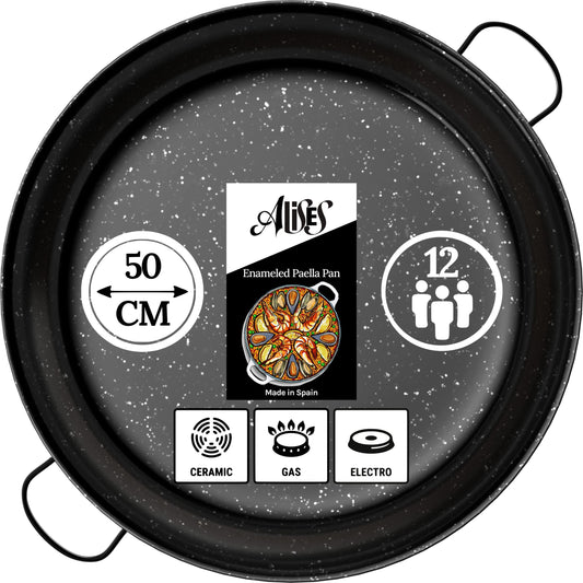 Alises - Enamelled Carbon Steel Pan (Naturally Non-Stick) Paella Pan 50 cm - Paella Pan Regular 50 cm