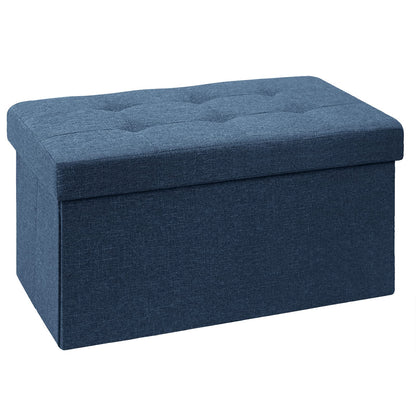BRIAN & DANY Folding Linen Storage Boxes Footstool Ottoman, Foot Rest Stool, Foldable Seat Bench Footrest - Navy Blue, 76 x 38 x 38 cm