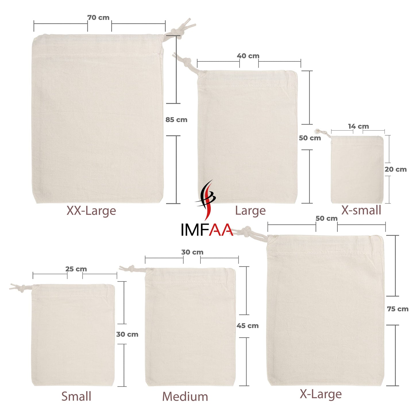 IMFAA Sack Drawstring Cotton Canvas Bags – Reusable, Eco-Friendly Storage & Laundry Bags for Clothes, Travel, Toys & Gifts (10, Large(40x50) Cm)