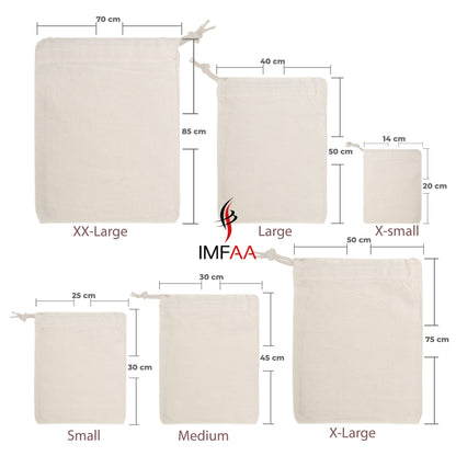 IMFAA Sack Drawstring Cotton Canvas Bags – Reusable, Eco-Friendly Storage & Laundry Bags for Clothes, Travel, Toys & Gifts 5, X-Large50x75 Cm