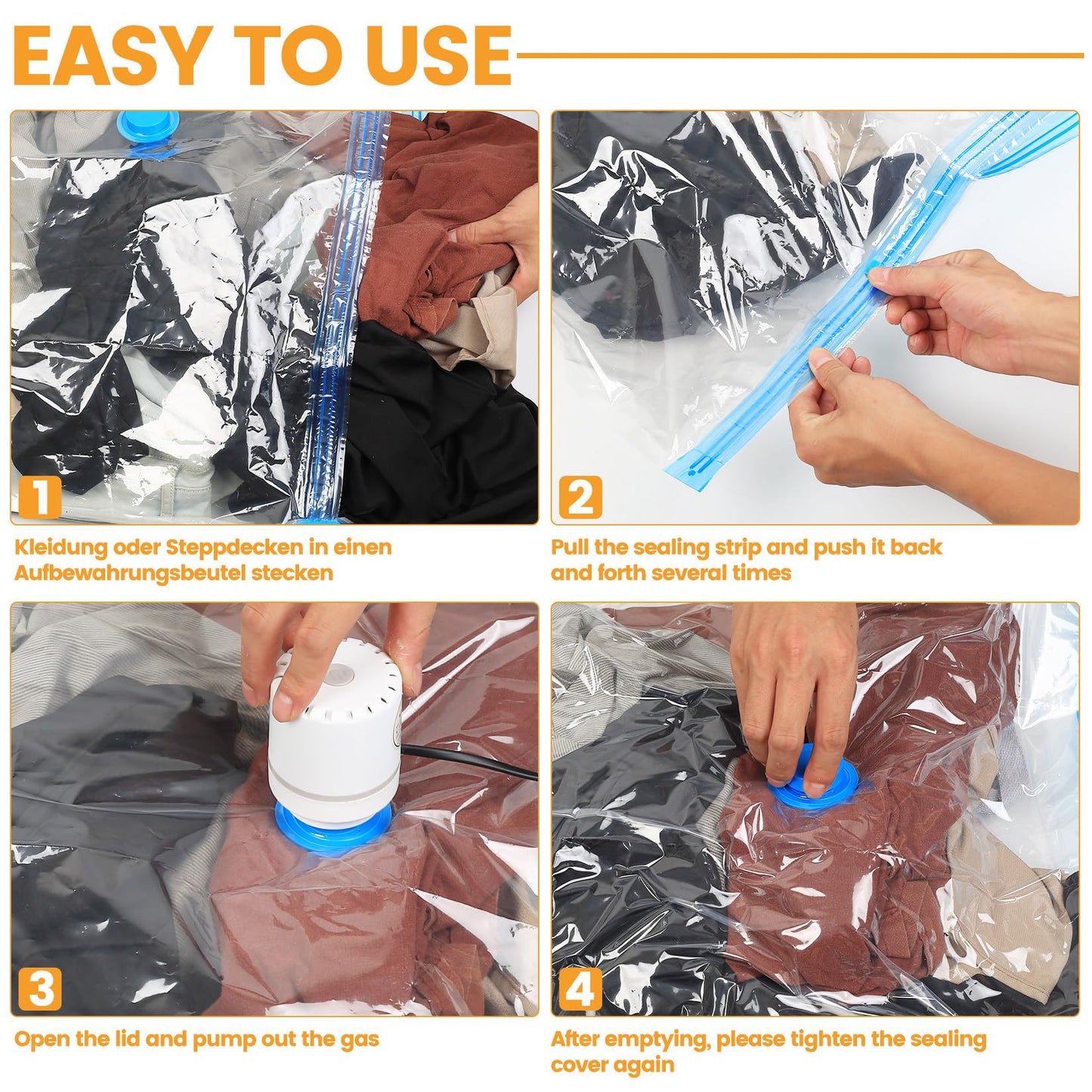 3 Pcs Vacuum Storage BagsVacuum Pack Bags for Clothes, Space Saver Compression Vacuum Bags for Clothing Pillows Duvets Bedding Quilt