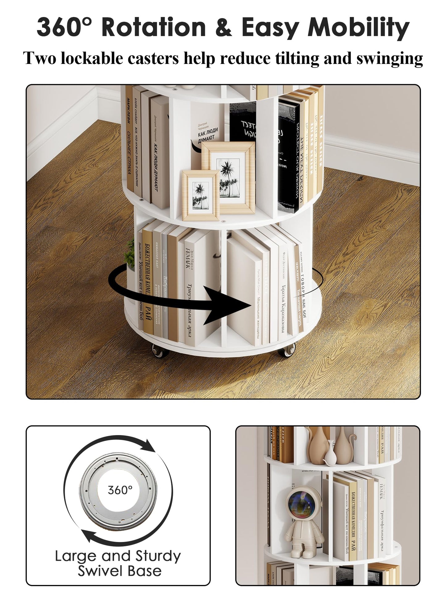 yeshine White Rotating Bookshelf Kids 5-Tier Spinning Bookcase