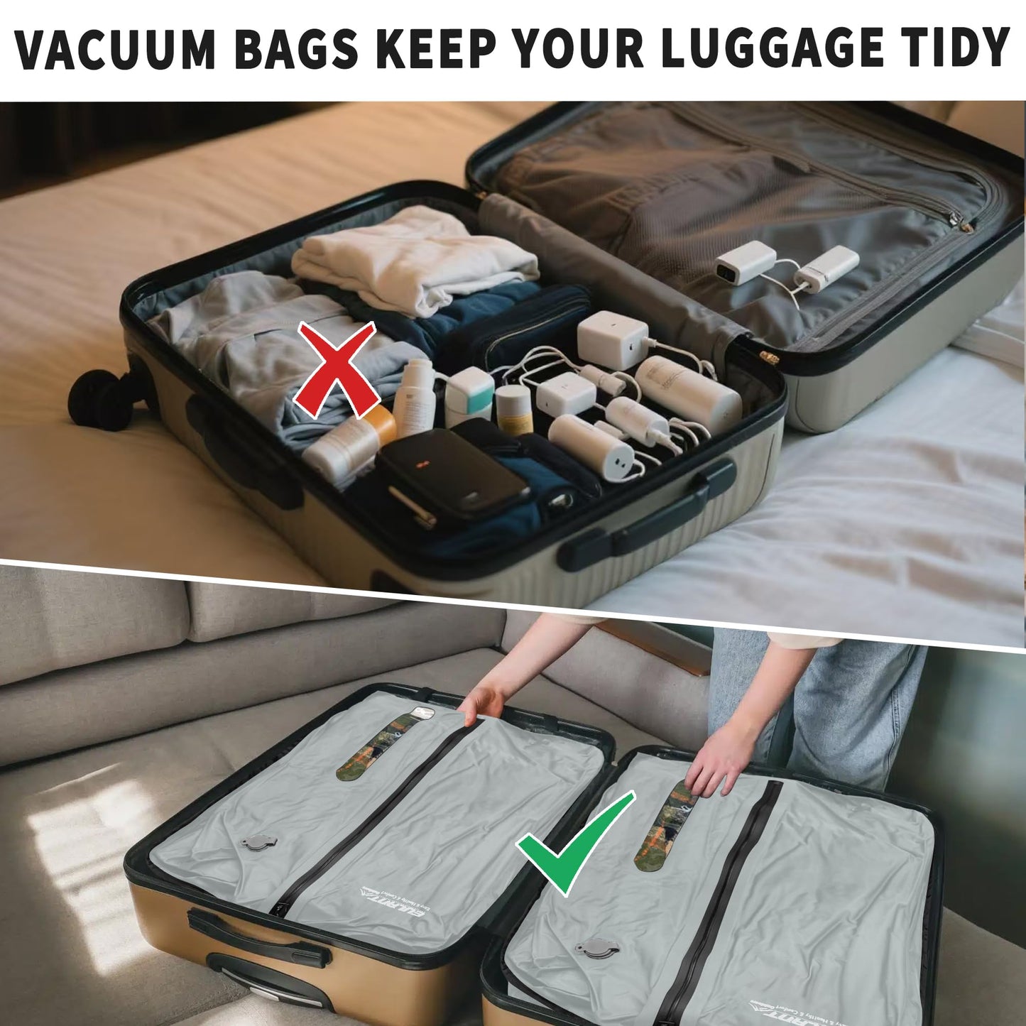EULANT Vacuum Storage Bags for Travel, Reusable Vacuum Zipper Sealer Bag for Clothes