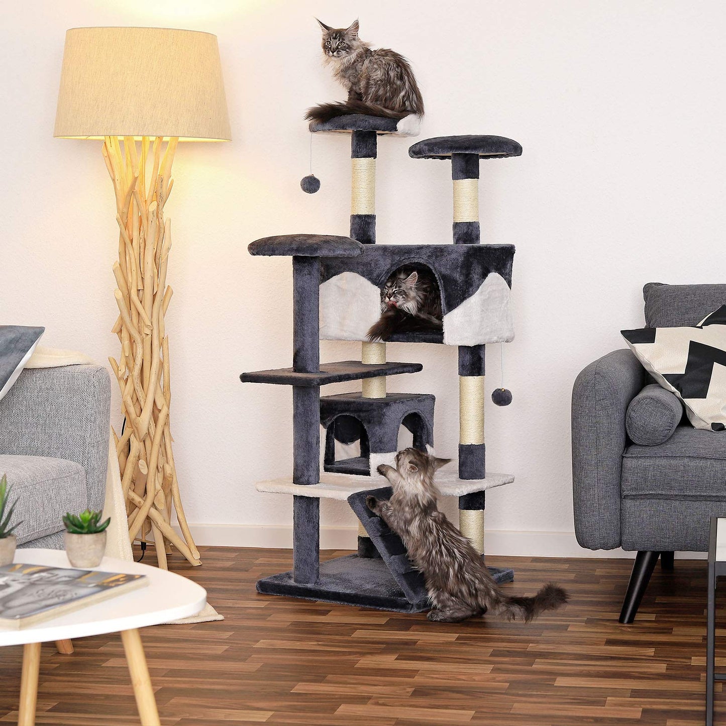 lionto dibea Cat Tree Activity Centre Scratching Post, 130 cm, Grey/White