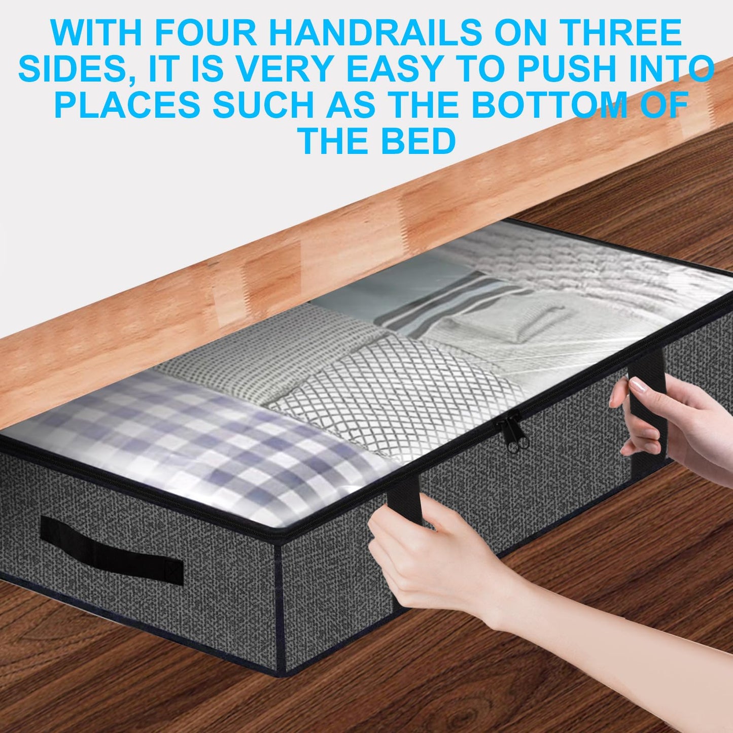 ASelected 90L Under Bed Storage 4pcs Foldable under bed storage PVC Window Clothes Storage Organiser Zips andHandles for Duvets, Clothes, Shoes