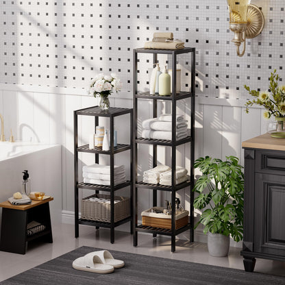 SMIBUY Bathroom Storage Shelf, 5-Tier Bamboo Rack Organizer, Multifunctional Shelving Unit for Living Room Bedroom Kitchen Black