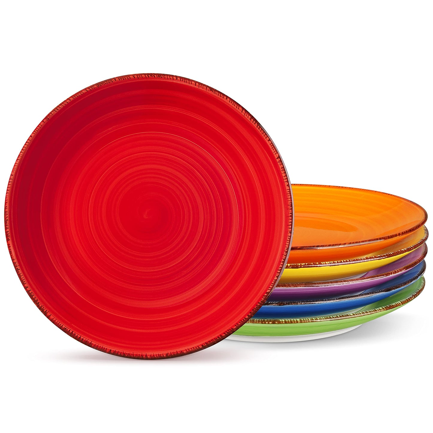 vancasso Bonita Multicolour 8.5 inch Dinner Plate Set of 6, Handpainted Big Plate Set in Rustic Look, 21.5cm Serving Plate for Dinner/Steak/Main
