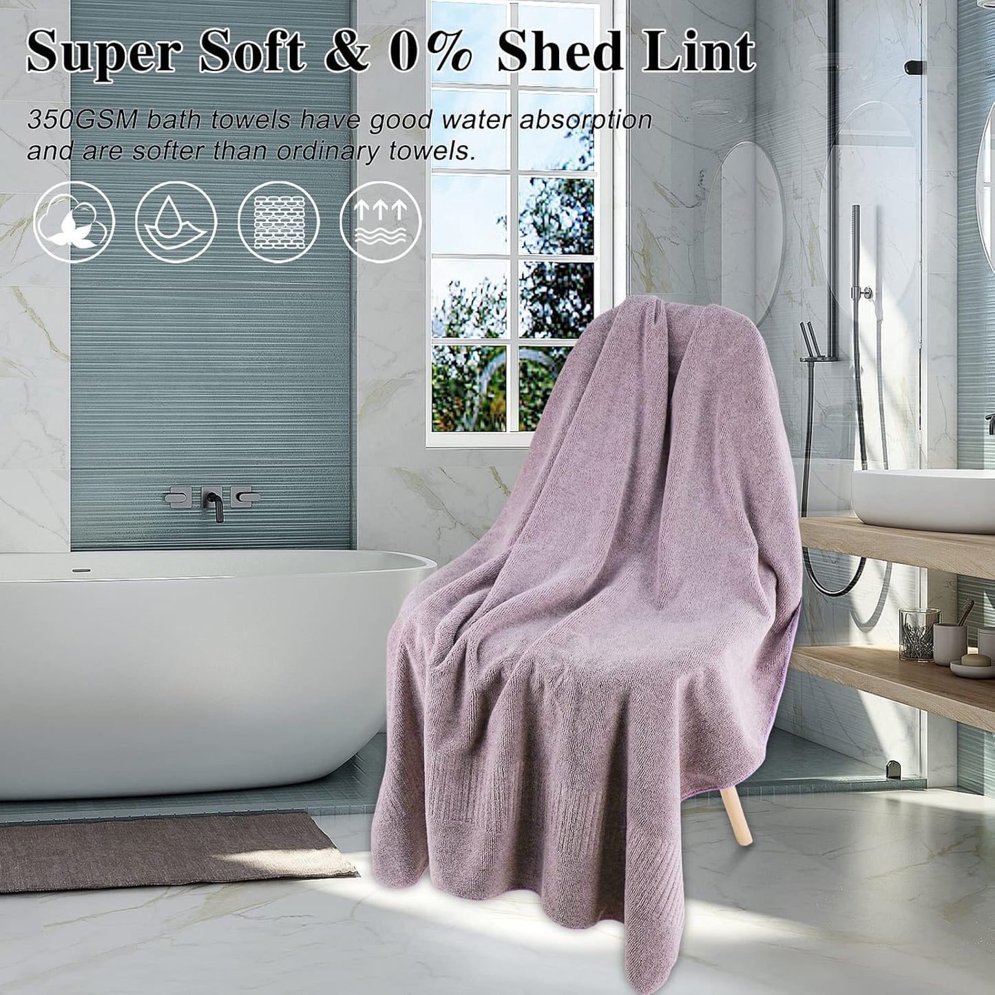 SEISSO Set of 2 Bamboo Bath Towels,88.9 × 160 cm Oversized XXL Towels, Extra Soft, Highly Absorbent, Quick-Drying,Purple