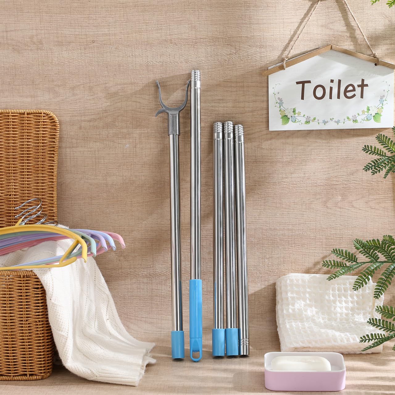 PRETYZOOM Adjustable Clothes Pole Telescoping Reach Stick Detachable Clothes Drying Rod for Wardrobe and High Reach Clotheslines Sky-Blue