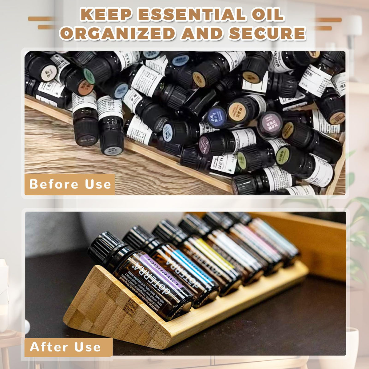 Honicemar 6 - Slot Wooden Essential Oil Holder Aromatherapy Organizer - 2Pcs, Essential Oil Bottles Display Rack & Storage Stand Holder