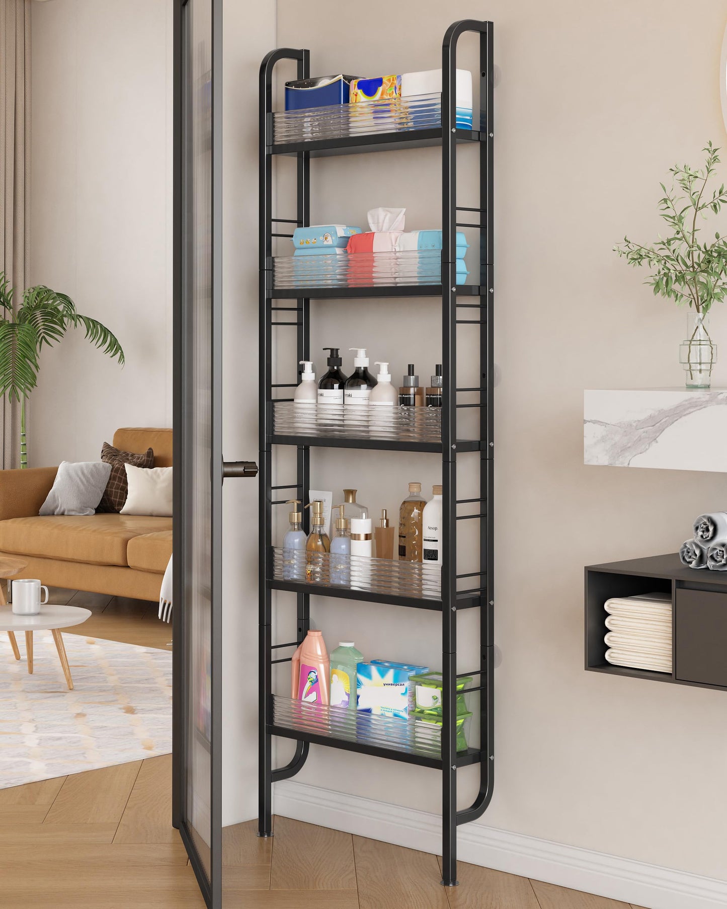 Ornestia Metal Narrow Storage Unit for Behind Door Storage,Black