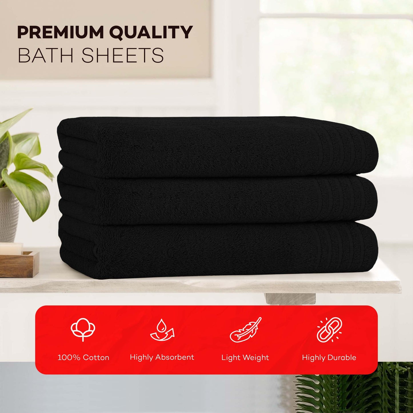 Olivia Rocco Monaco 3 Pack Bath Sheets Highly Absorbent Premium Quality 100% Cotton Large Towel Set Extra Soft Quick Dry Large Towels Bath Sheet 500