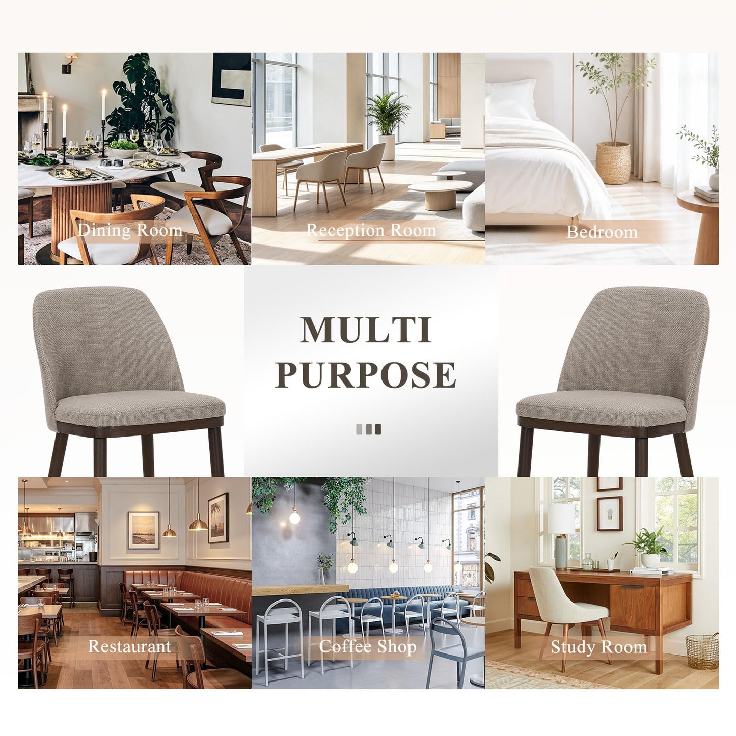 MALOL Thick Wood-base Dining Chairs Set of 6, Upholstered Kitchen Chairs with Solid Wood Legs and Thick Seat Cushion