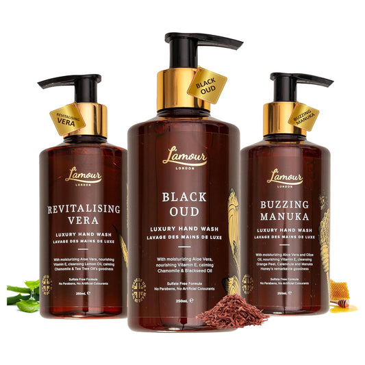 L'amour London| Luxury Bliss Hand Wash Collection | Oud | Manuka | Aloe Vera | Essential Oils | Sulphate Free | Gentle for dry and sensitive skin |